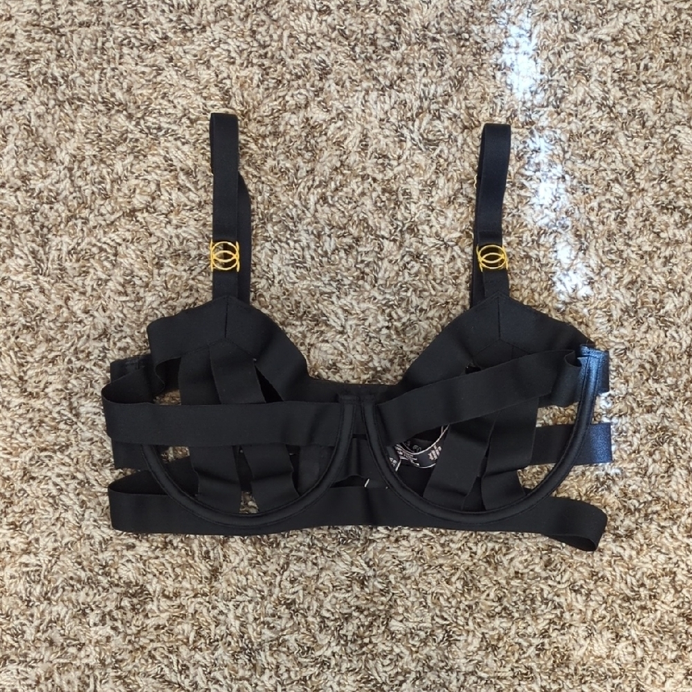 Victoria's Secret Luxe black balconette strappy bandage caged underwire bra - Picture 3 of 9